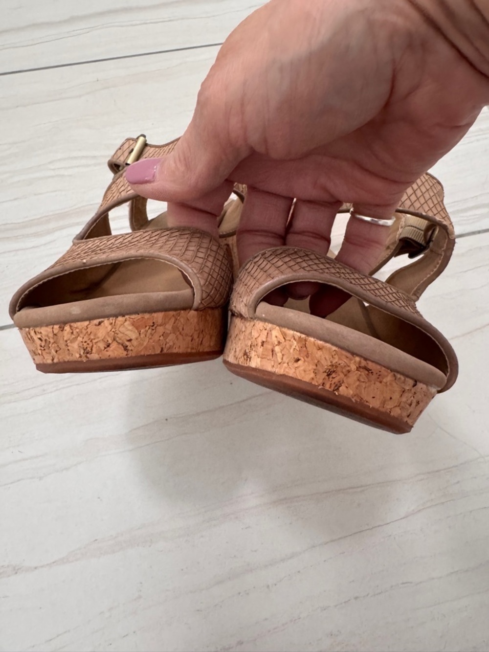 Miz Mooz Cosma Beige/Tan Textured Slingback Sandals Block Heel Sz 6.5 - Picture 7 of 16